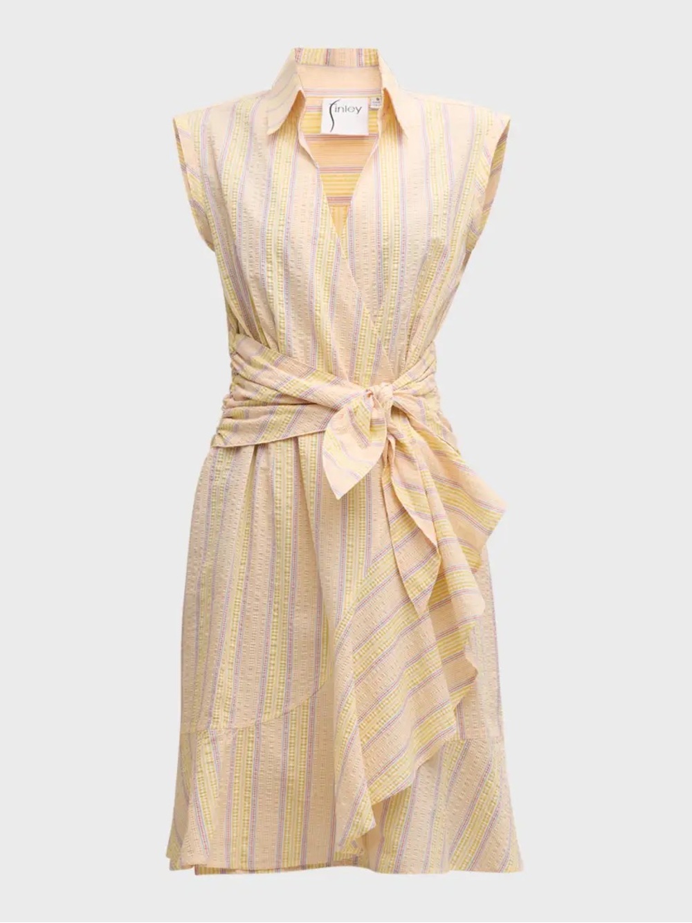 NWOT NEW $410 Finley Farrah Seersucker Wrap Midi Dress Yellow Striped S-XS